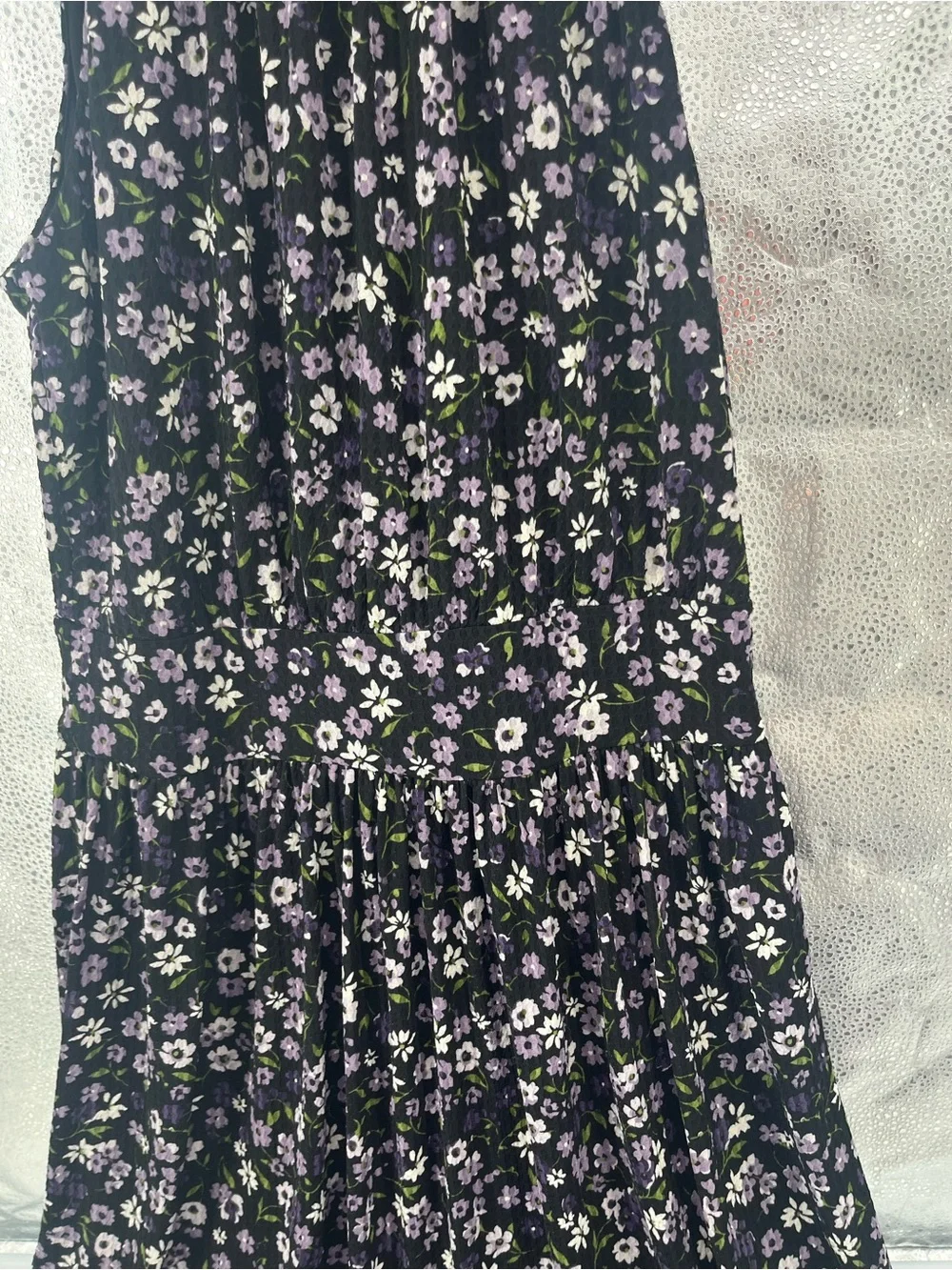 Michael Kors Floral Tiered Halter Dress Medium M Purple Black Ruffle Wedding Gst